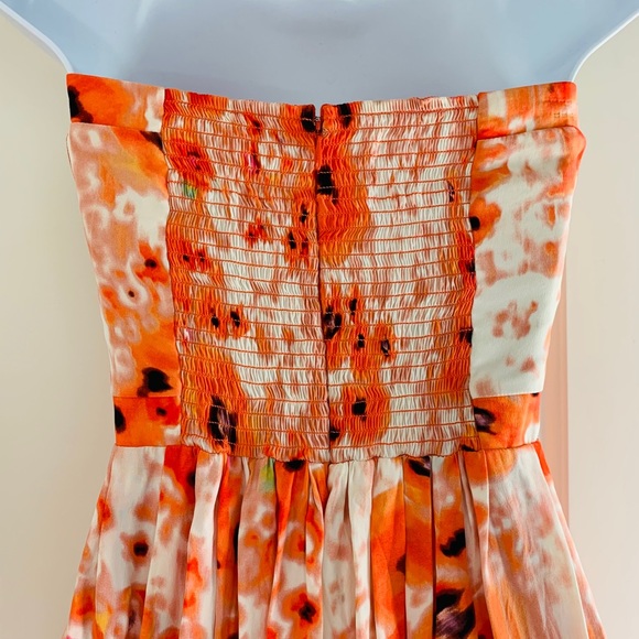 Parker Posies Watercolor Orange Silk Mini Dress Sz M - Picture 7 of 11